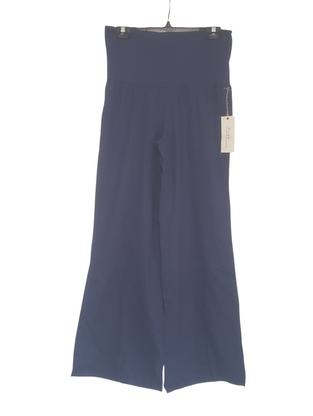 Just Living Linen Blend Pants Fold Over Waist Wide Leg Lagenlook Boho Beach L